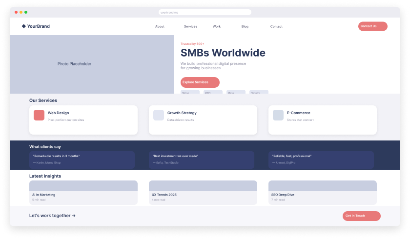 Business Website, interface preview