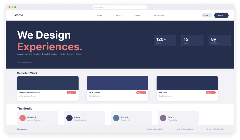 Custom Website, interface preview
