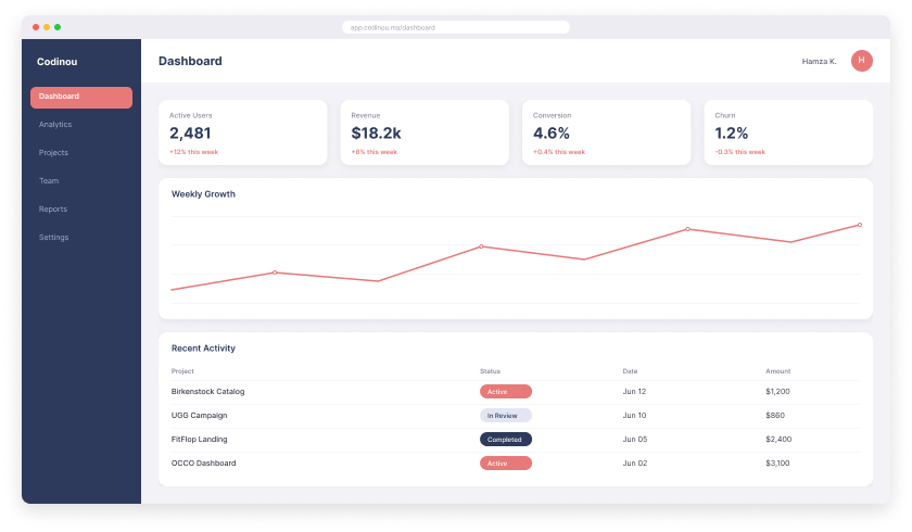 Web App MVP, interface preview