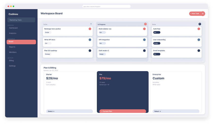 Web App Product, interface preview